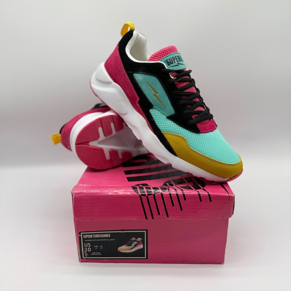 Superb Turbo Runner Mens 10 Pink Berry Arctic Blue Pineapple Yellow Sneakers